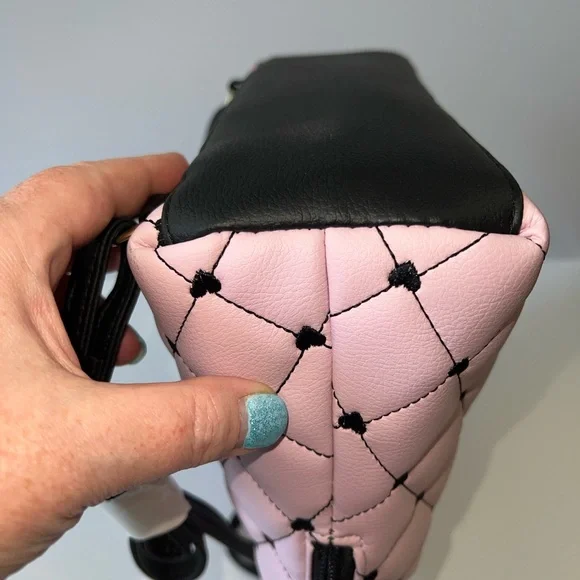 NWT Luv Betsey by Betsey Johnson Pink Quilted Backpack with Black Hearts - Picture 12 of 12